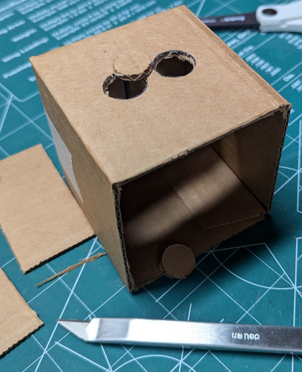 Box with eyes cut