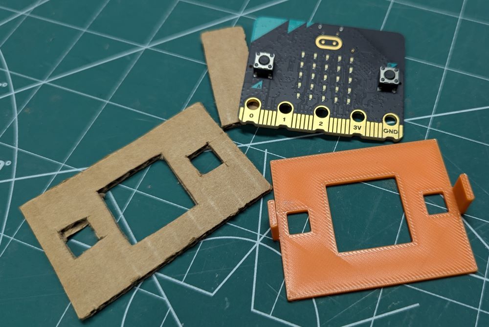 micro:bit with template and cardboard